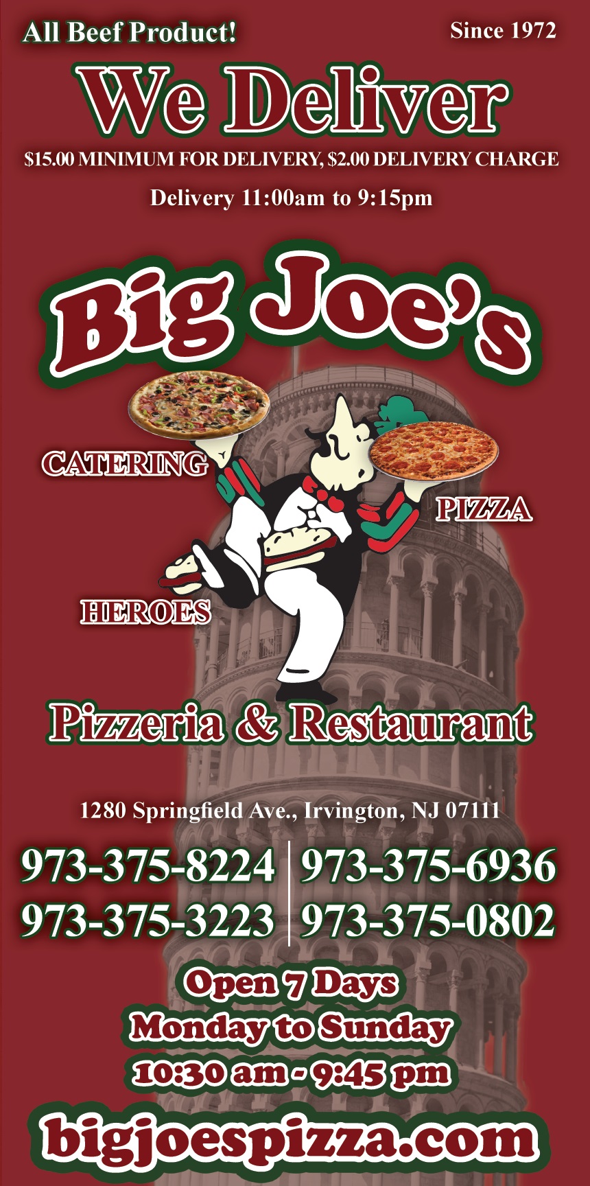 Big Joe's Pizza in Irvington Take Out . Delivery